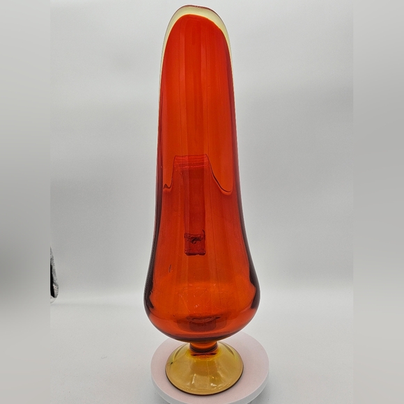 Vintage L.E. Smith Amberina Swung Stretch Art Glass Amberina Pitcher Glows 17.5" - Picture 4 of 14